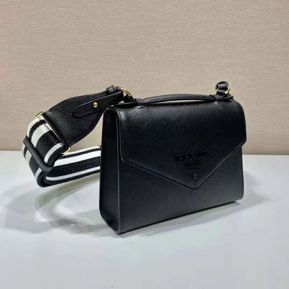 Prada Monochrome Saffiano and Leather Bag for Women in Black