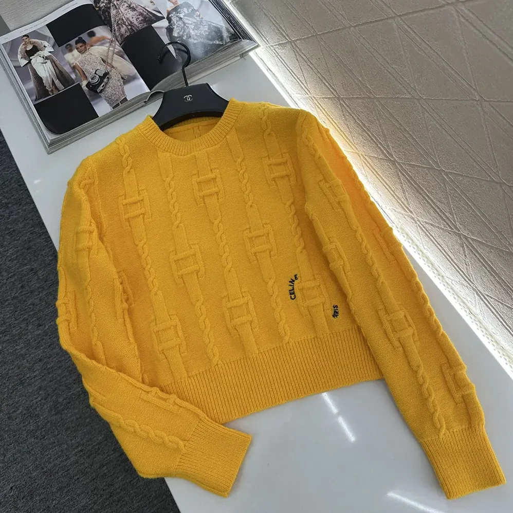 Celine Crewneck Sweater in Chains Cashmere for Women in Yellow