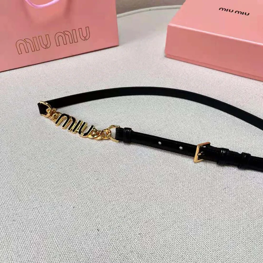 Miu Miu Brushed Leather Belt with Logo for Women in Black