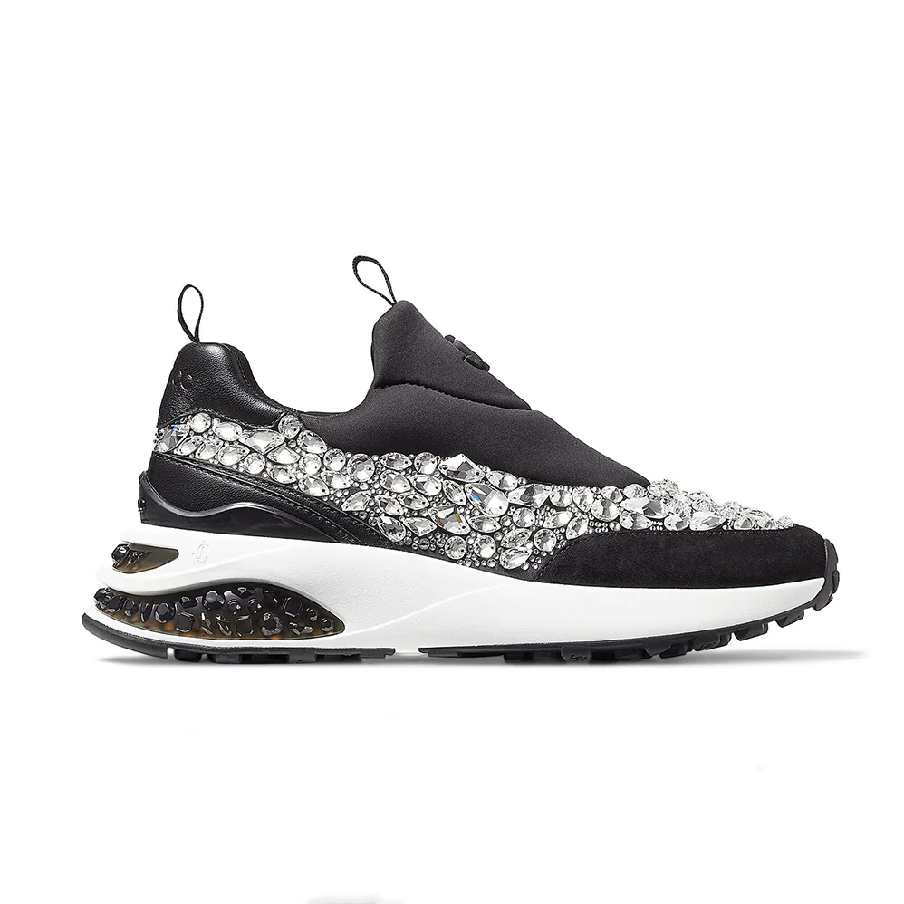 Jimmy Choo Memphis/F Ballet Black Mix Neoprene and Leather Low Top Trainers for Women