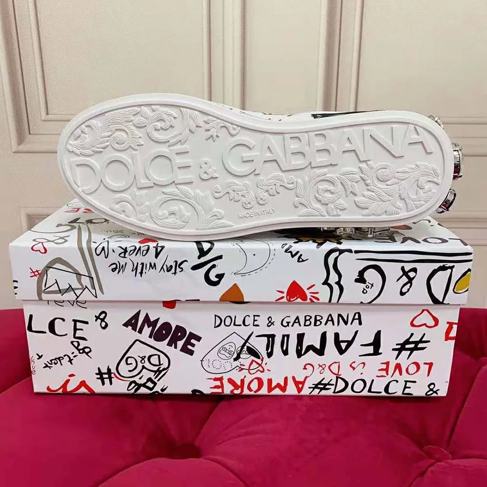 Dolce Gabbana D&G Calfskin Portofino Sneakers with Embroidery and Lettering for Unisex Dolce Gabbana D&G Calfskin Portofino Sneakers with Embroidery and Lettering for Unisex