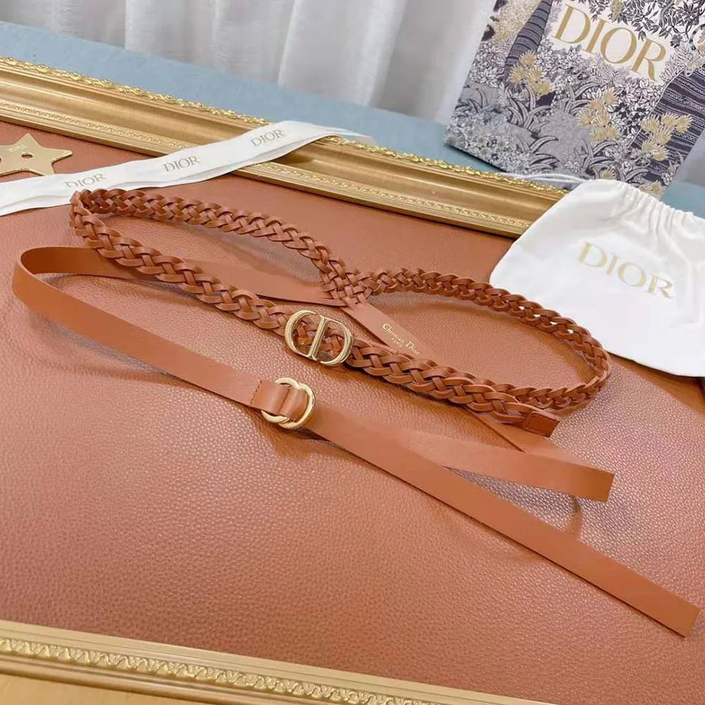 Dior DiorDouble belt Cognac-Color Smooth and Braided Calfskin 15 MM for Women Dior DiorDouble belt Cognac-Color Smooth and Braided Calfskin 15 MM for Women