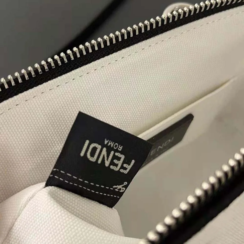 Fendi By The Way Mini White Canvas Small Boston Bag for Women Fendi By The Way Mini White Canvas Small Boston Bag for Women