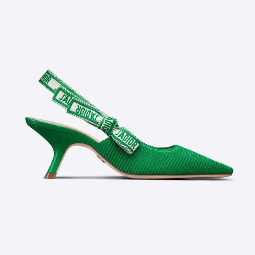 Dior J Adior Slingback Pump Green Cotton Embroidery for Women