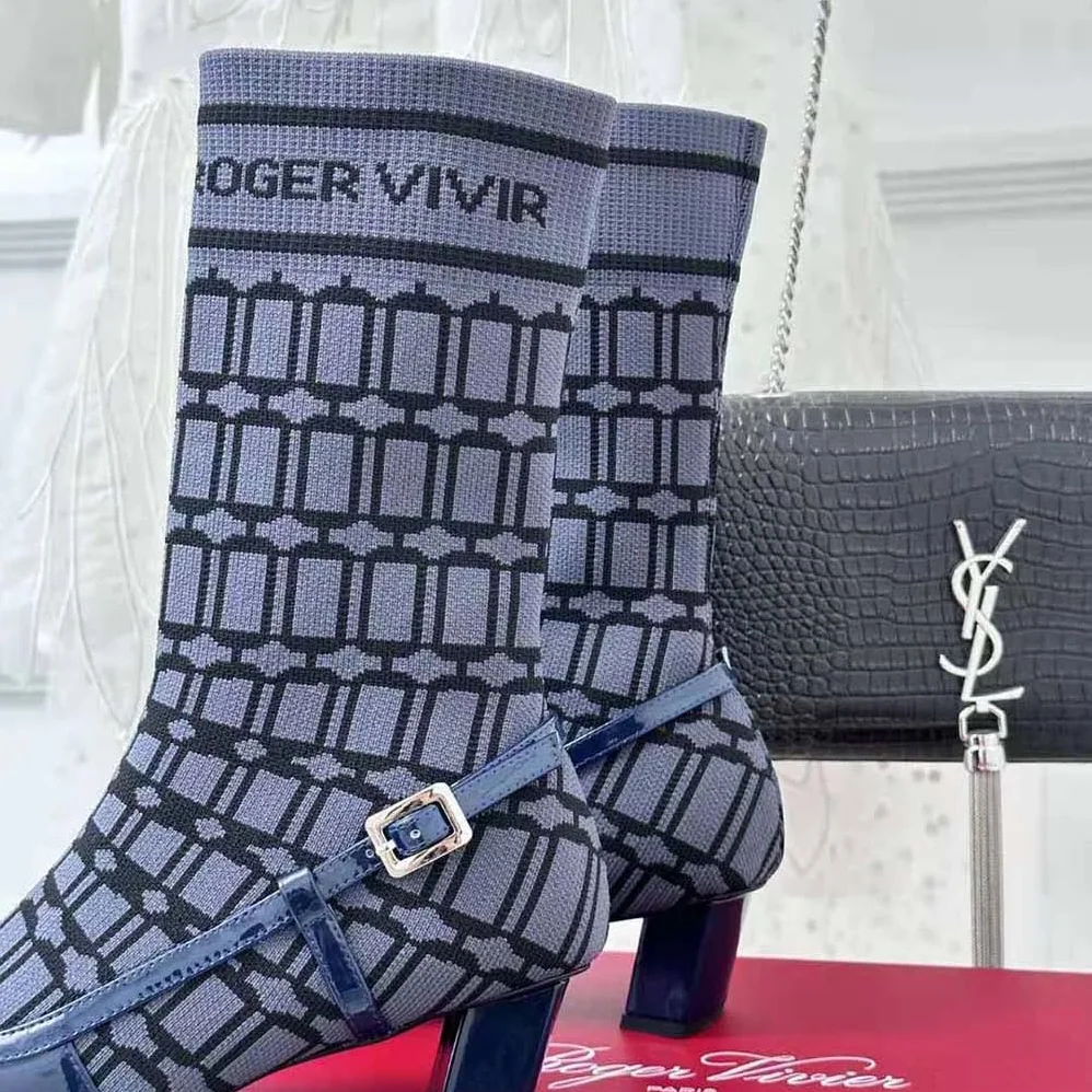 Roger Vivier Belle Vivier Sock Lacquered Buckle Ankle Boots in Patent Leather for Women in Blue Roger Vivier Belle Vivier Sock Lacquered Buckle Ankle Boots in Patent Leather for Women in Blue