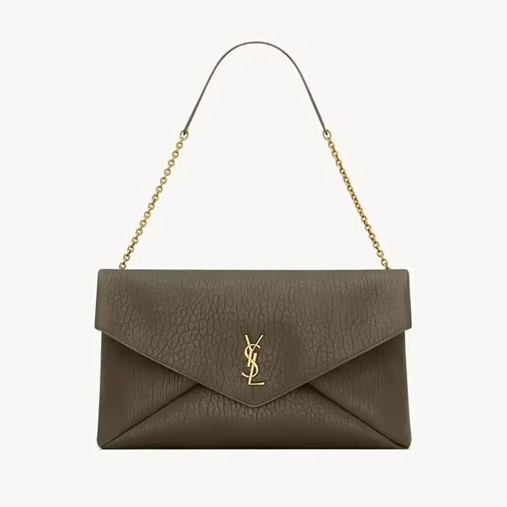 Saint Laurent YSL Cassandre XXL Envelope Pouch On Chain In Lambskin Dark Green 35cm for Women Saint Laurent YSL Cassandre XXL Envelope Pouch On Chain In Lambskin Dark Green 35cm for Women