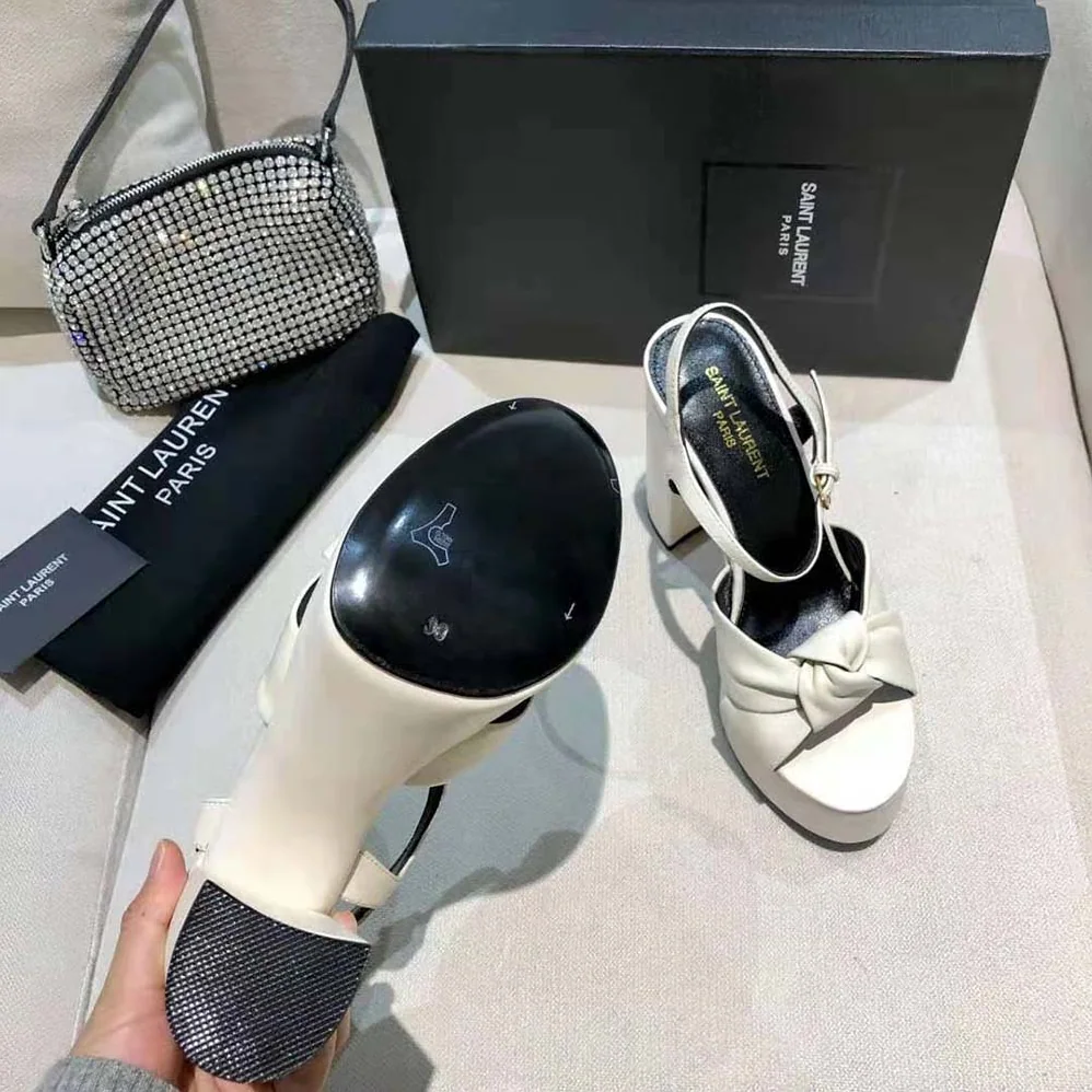 Saint Laurent YSL Bianca Sandals in Smooth Leather for Women in White