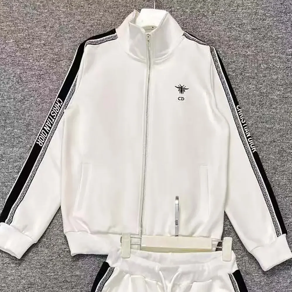 Dior White & Black Tracksuit with Iconic Stripes & Bee Embroidery for Men