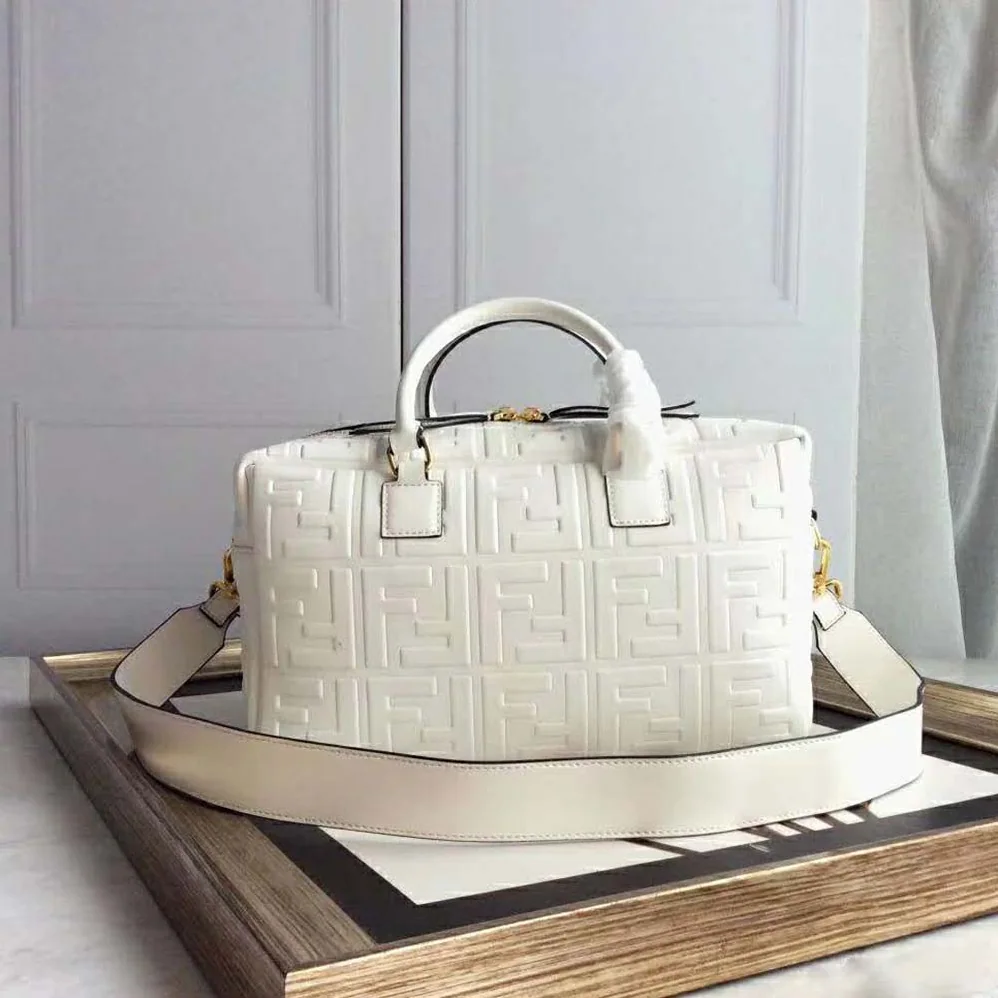 Fendi Small Boston Leather Bag in Large Size for Women in White Fendi Small Boston Leather Bag in Large Size for Women in White