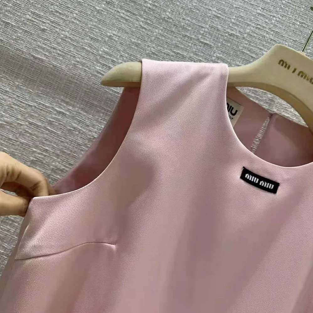 Miu Miu Satin Mini-dress with Jacquard Logo for Women in Pink Miu Miu Satin Mini-dress with Jacquard Logo for Women in Pink