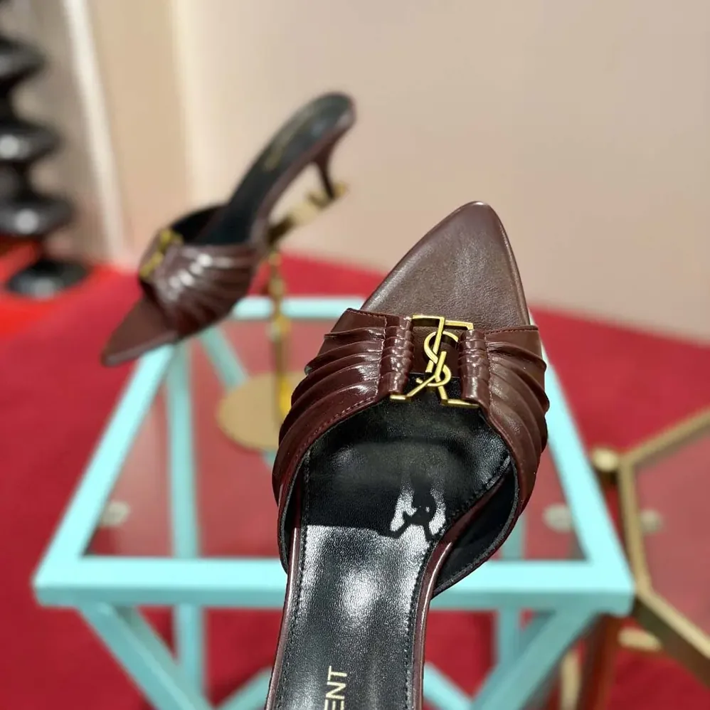 Saint Laurent YSL Babylone Mules In Smooth Leather Bordeaux for Women Saint Laurent YSL Babylone Mules In Smooth Leather Bordeaux for Women