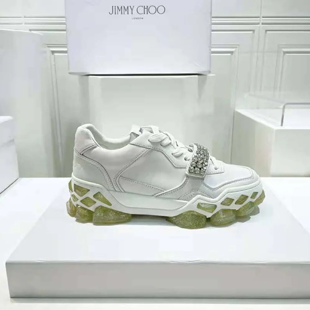Jimmy Choo Diamond X Strap/F White Calf Leather Low Top Trainers with Crystal Strap for Women