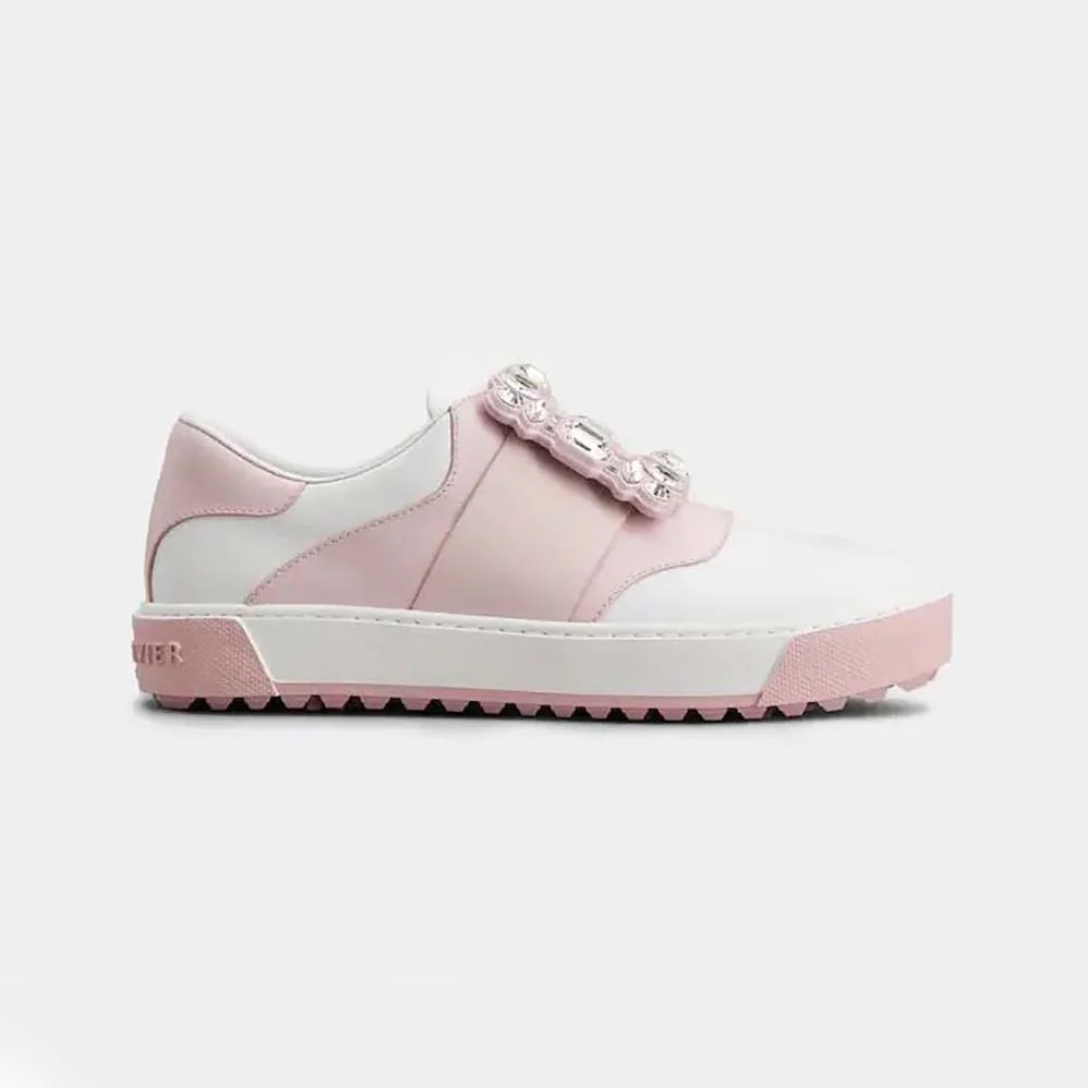 Roger Vivier Very Vivier Strass Buckle Sneakers in Leather for Women in Pink Roger Vivier Very Vivier Strass Buckle Sneakers in Leather for Women in Pink