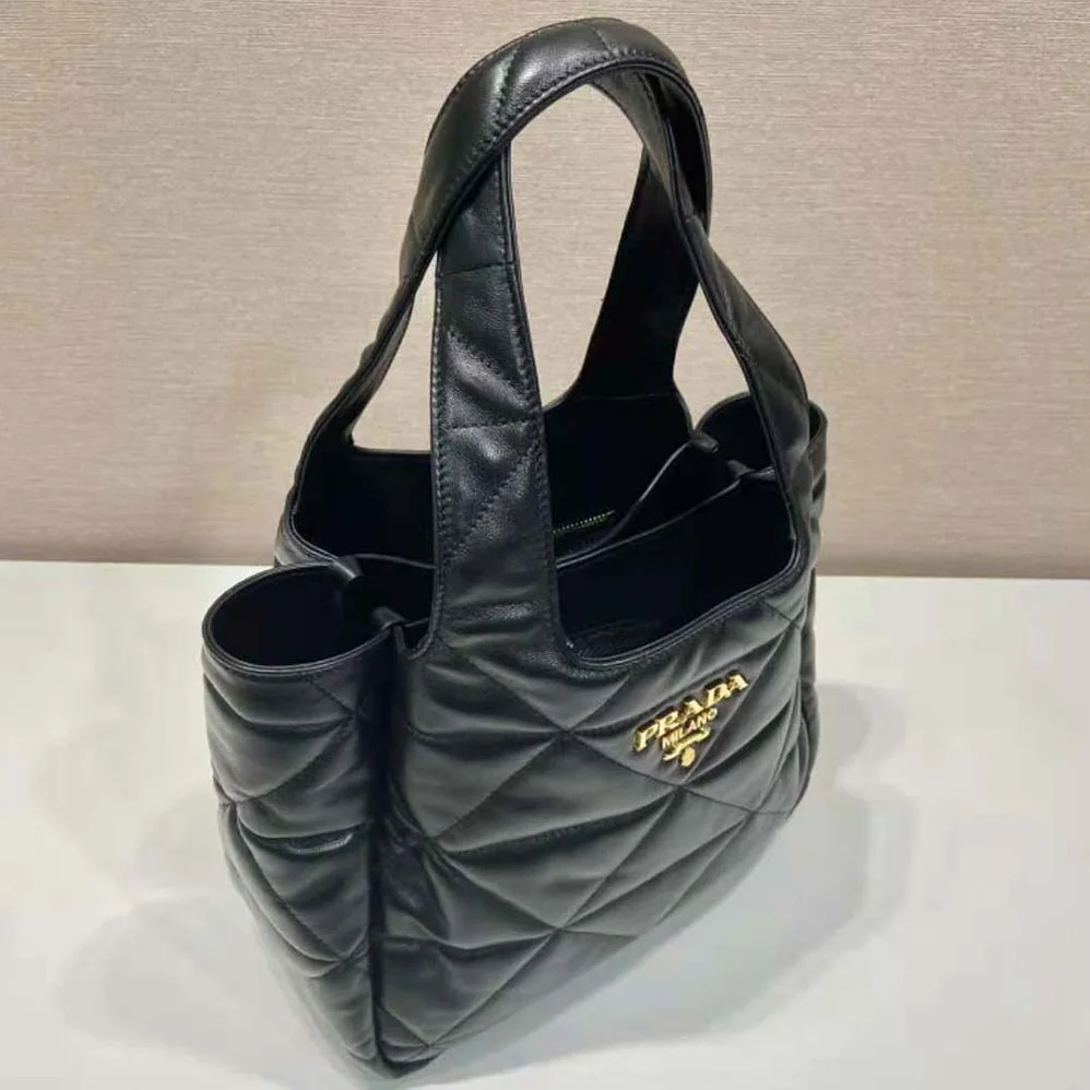 Prada Medium Nappa-Leather Tote Bag with Topstitching for Women