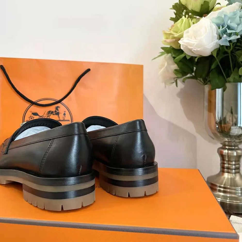 Hermes Faubourg Loafer in Glazed Calfskin for Women in Black Hermes Faubourg Loafer in Glazed Calfskin for Women in Black