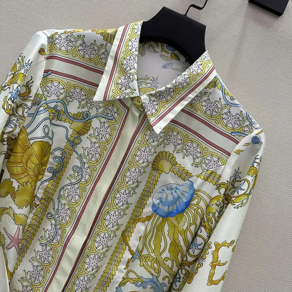Versace Underwater Barocco Silk Midi Shirt Dress for Women Versace Underwater Barocco Silk Midi Shirt Dress for Women