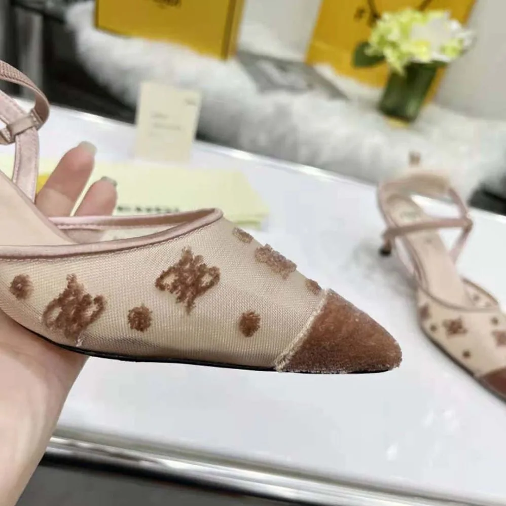Fendi Colibri Lite Beige mesh and FF Karligraphy Medium for Women in Heel Slingbacks