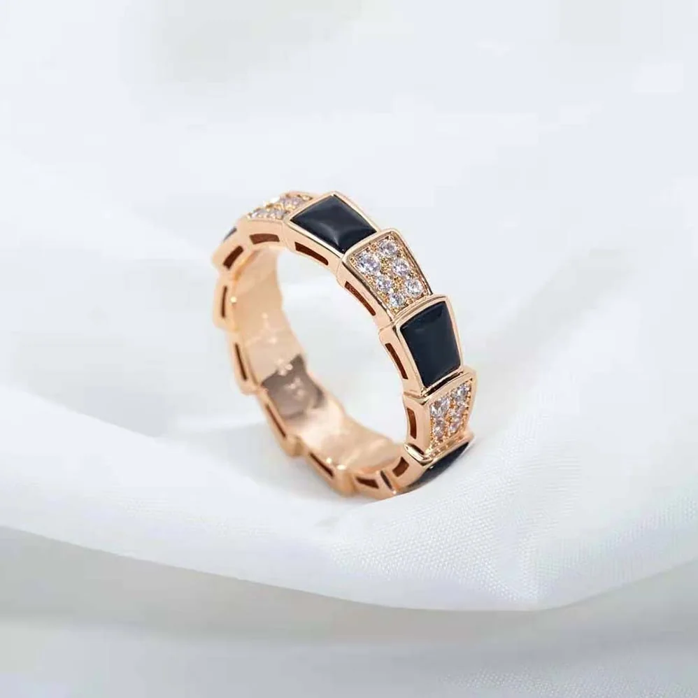 Bvlgari Serpenti Viper Band Ring in 18 KT Rose Gold for Women in Black