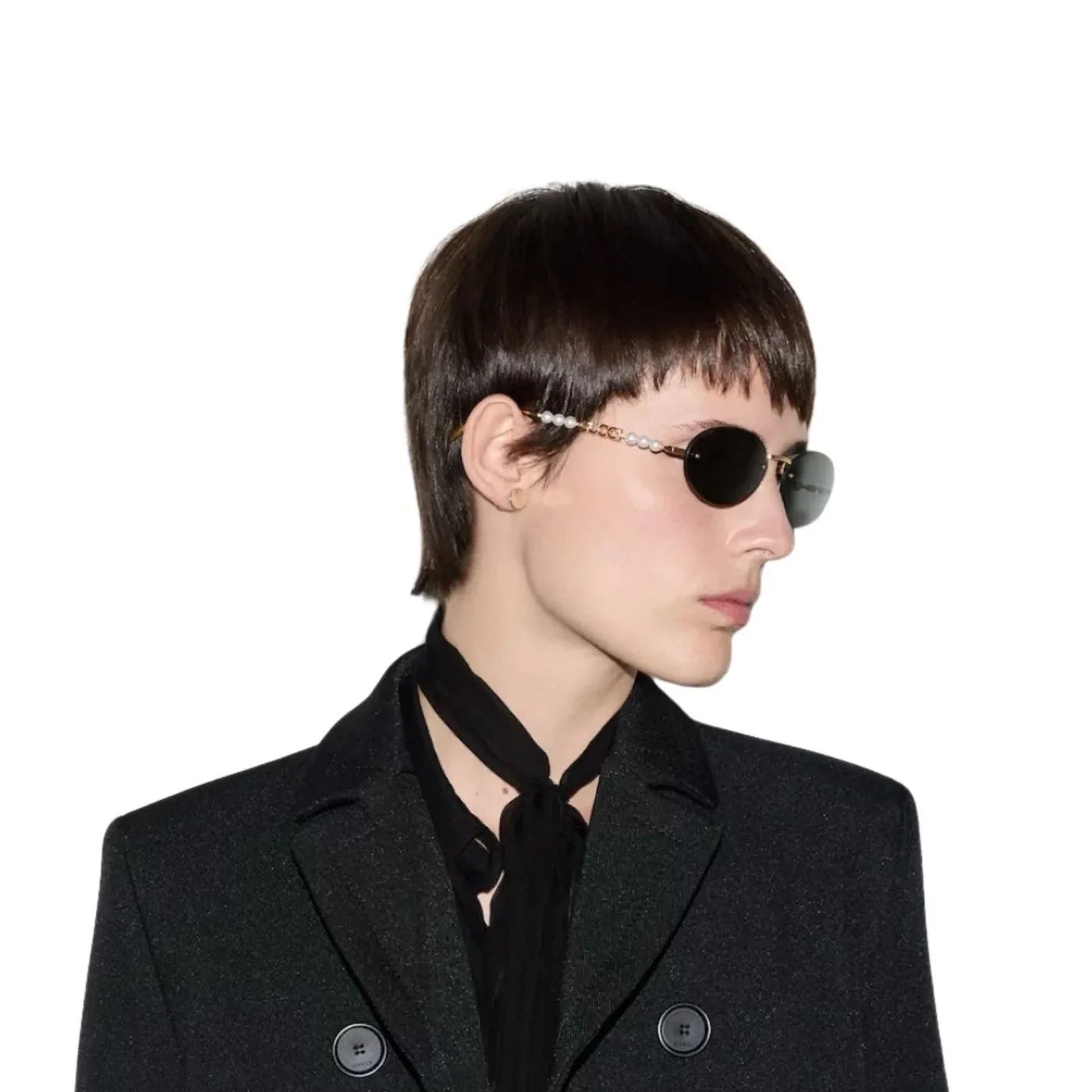 Gucci Oval Frame Sunglasses Black With Gold Toned Metal