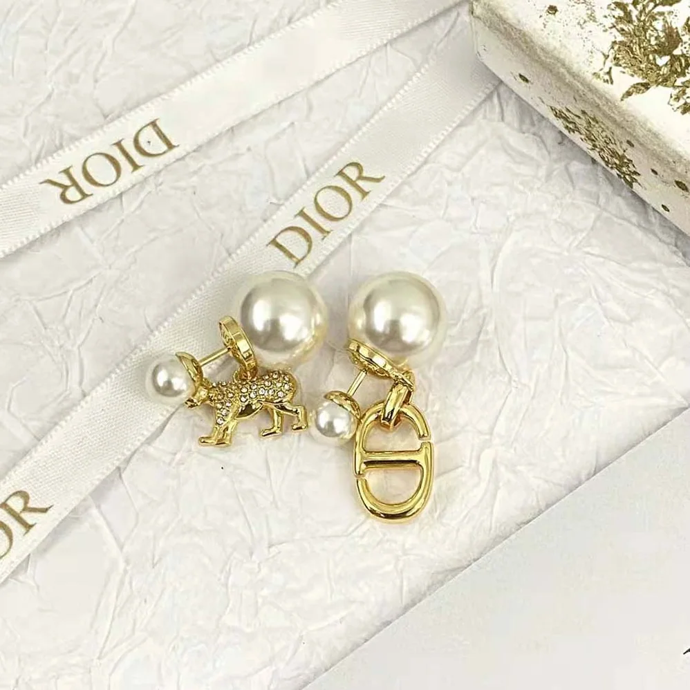 Dior Tribales Earrings Gold-Finish Metal with White Resin Pearls and Silver for Women in Tone Crystals