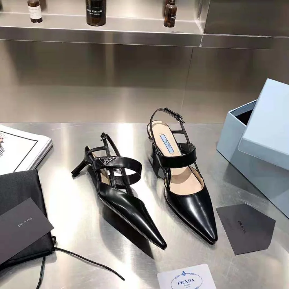 Prada Brushed Leather Slingbacks in 55mm Heel for Women in Black