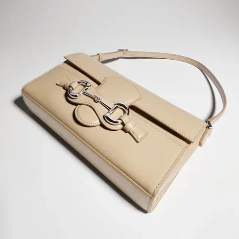 Gucci Horsebit Ristretto Medium Shoulder Bag / Beige Silver Hardware A0020Y AAGRB 9730