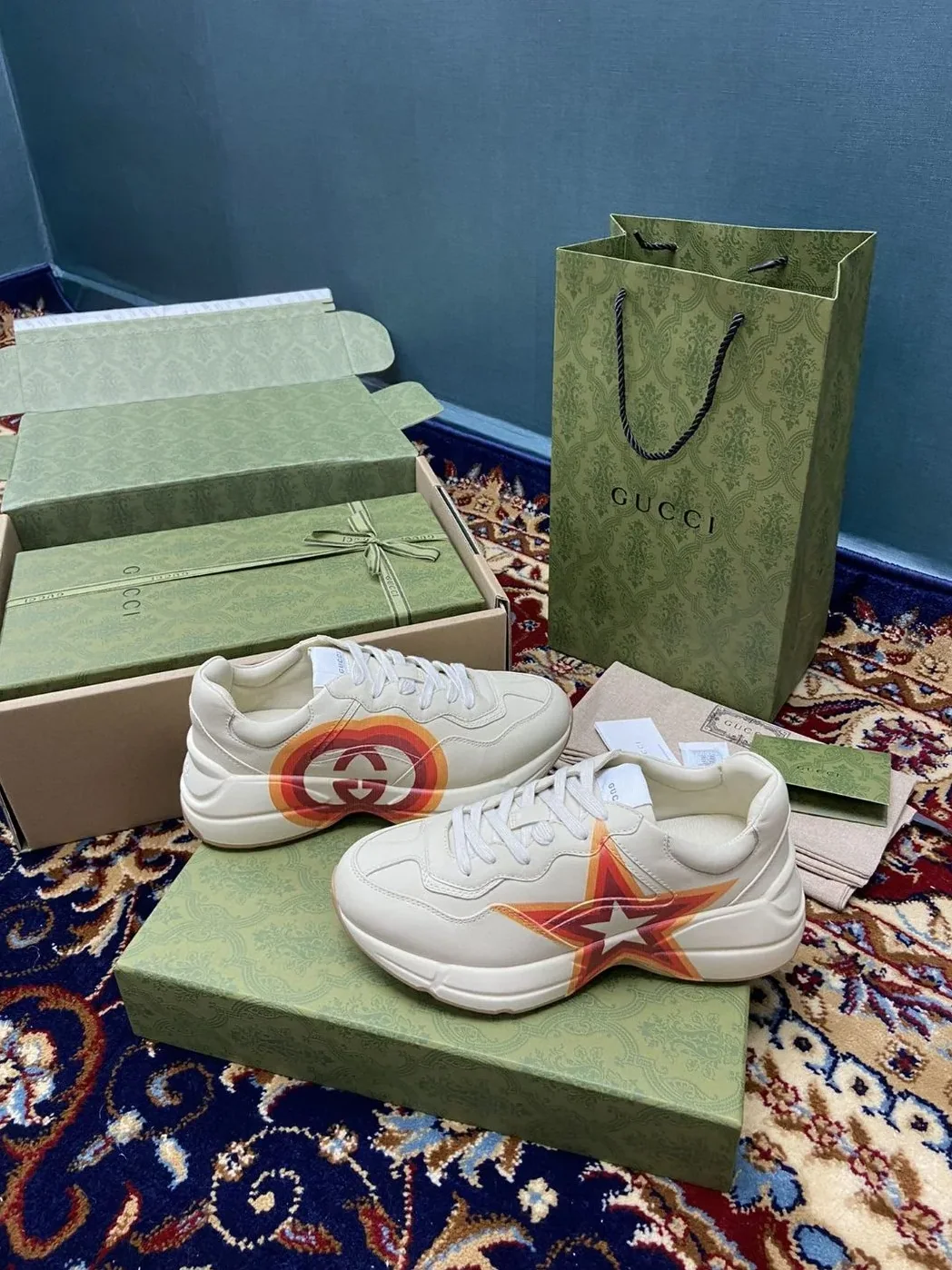 Gucci Rhyton Sneakers With Logo Print White Ivory for Women Gucci Rhyton Sneakers With Logo Print White Ivory for Women
