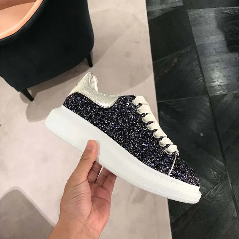 Alexander Mcqueen Midnight Blue Glitter Lace for Women in Up Oversized Sneaker