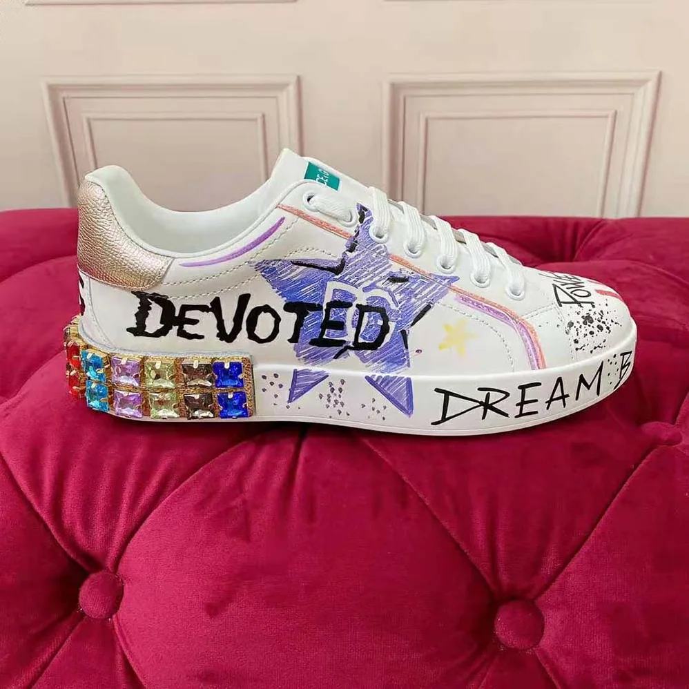 Dolce Gabbana D&G Calfskin Portofino Sneakers with Embroidery and Lettering for Unisex in Purple Dolce Gabbana D&G Calfskin Portofino Sneakers with Embroidery and Lettering for Unisex in Purple