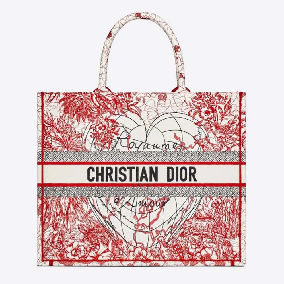 Dior Dioramour Dior Book Tote Red and White D for Women in Royaume D Amour Embroidery Dior Dioramour Dior Book Tote Red and White D for Women in Royaume D Amour Embroidery