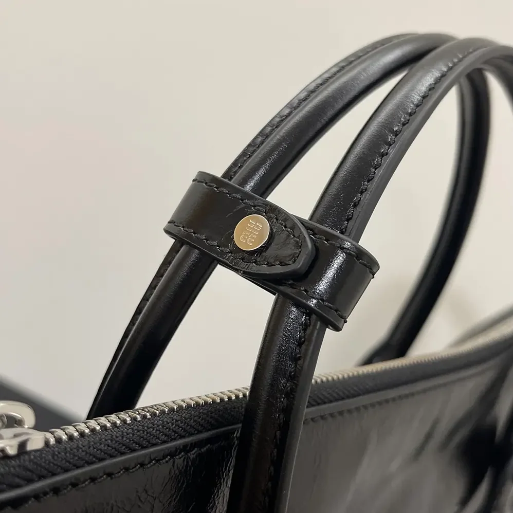 Miu Miu Shiny Leather Handbag for Women in Black Miu Miu Shiny Leather Handbag for Women in Black