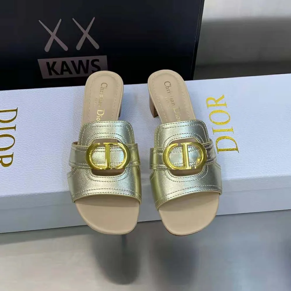 Dior 30 Montaigne Heeled Slide Platinum for Women in Tone Metallic Calfskin Dior 30 Montaigne Heeled Slide Platinum for Women in Tone Metallic Calfskin