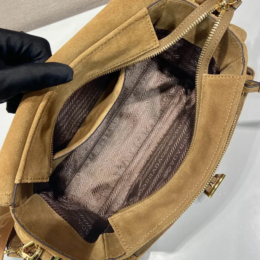 Prada Explore Medium Suede Shoulder Bag With Flap for Women in Brown