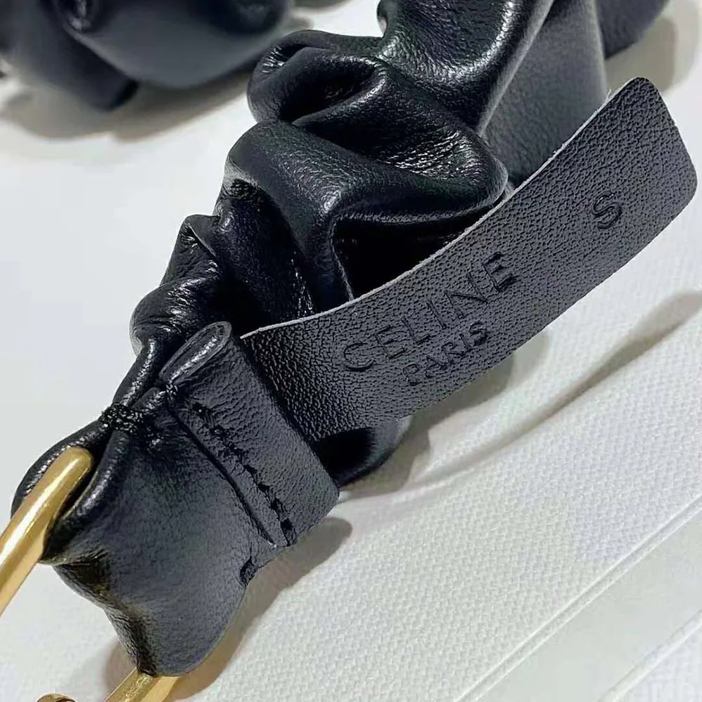 Celine Small Triomphe Scrunchy Belt in Lambskin for Women in Black