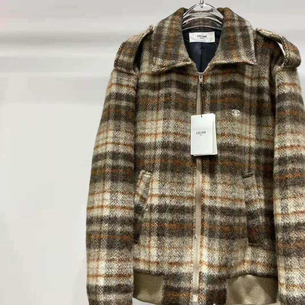 Celine Loose Teddy Jacket in Brushed Checked Tweed for Men Celine Loose Teddy Jacket in Brushed Checked Tweed for Men