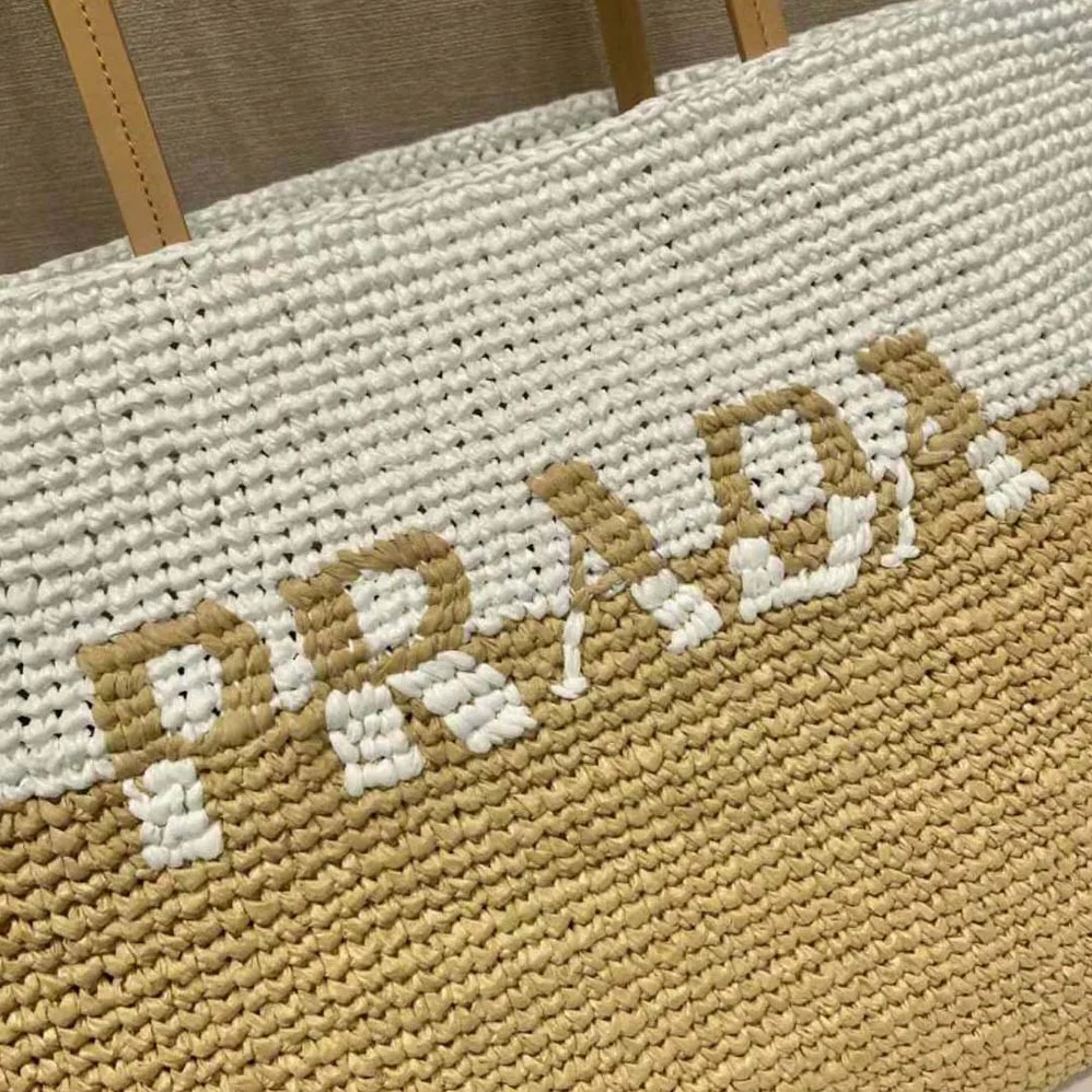 Prada Crochet and Leather Tote Bag for Women Prada Crochet and Leather Tote Bag for Women
