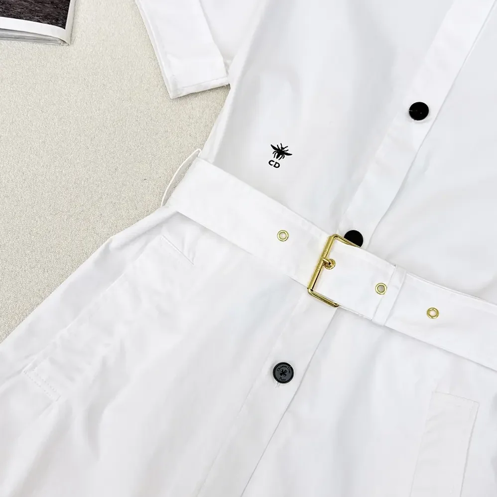 Dior Belted Shirtdress Ecru Cotton and Silk Poplin for Women