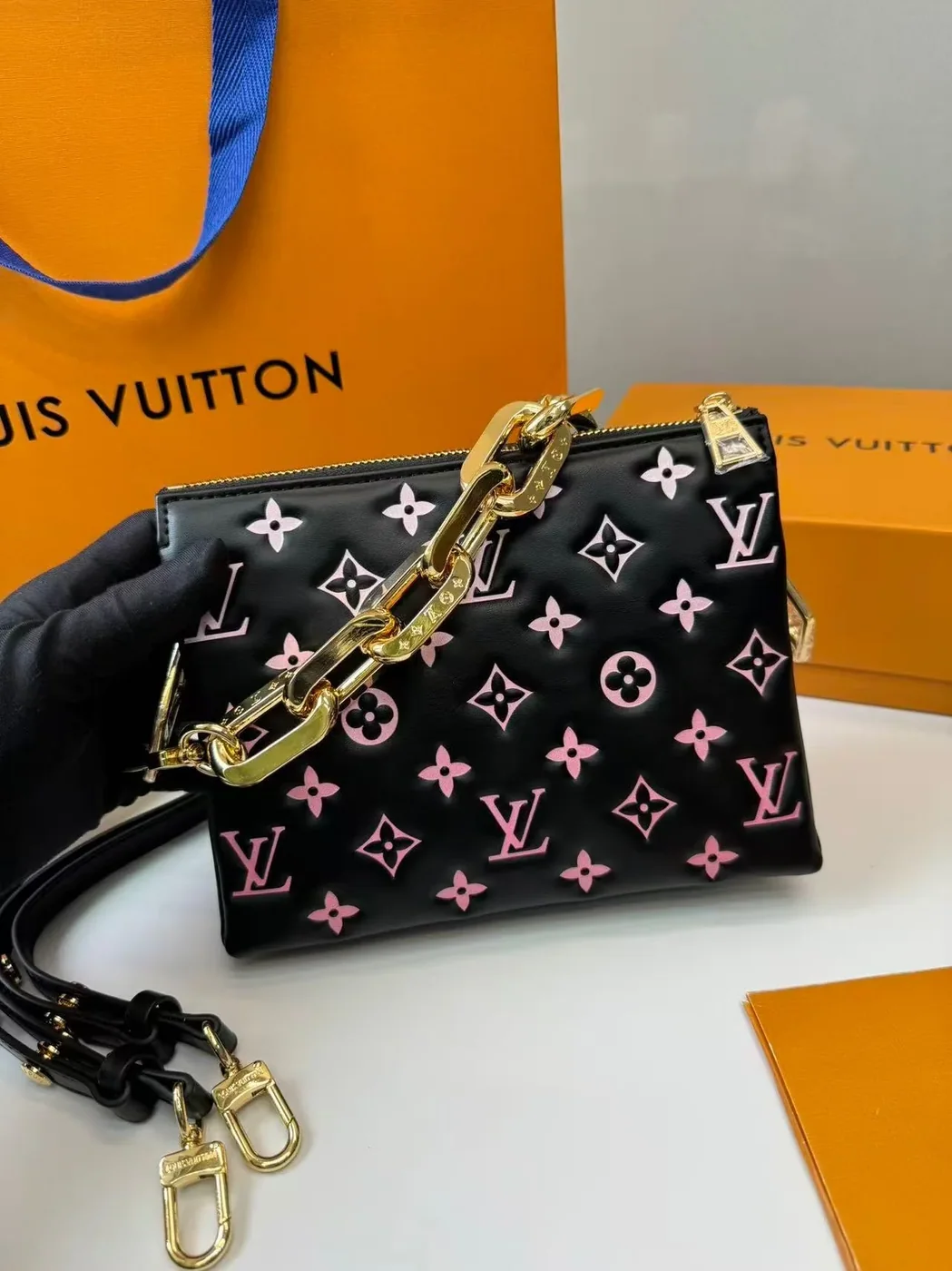 Louis Vuitton Coussin BB Shoulder Bag in Black/Pink Gold Hardware