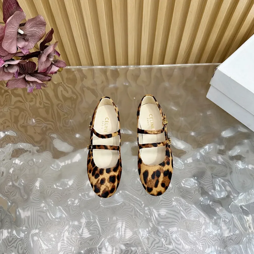 Celine Les Ballerines Celine Double Strap Ballerina in leopard Printed Hairy Calfskin for Women Celine Les Ballerines Celine Double Strap Ballerina in leopard Printed Hairy Calfskin for Women