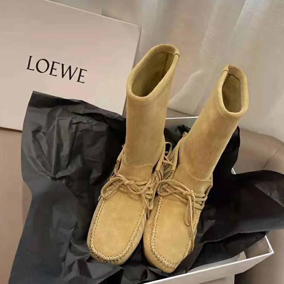 Loewe Fringed Soft Boot in Split Calfskin for Women in Brown