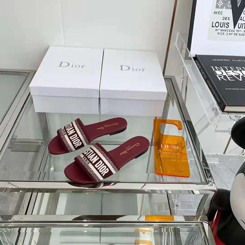 Dior Dway Slide Burgundy Embroidered Cotton for Women