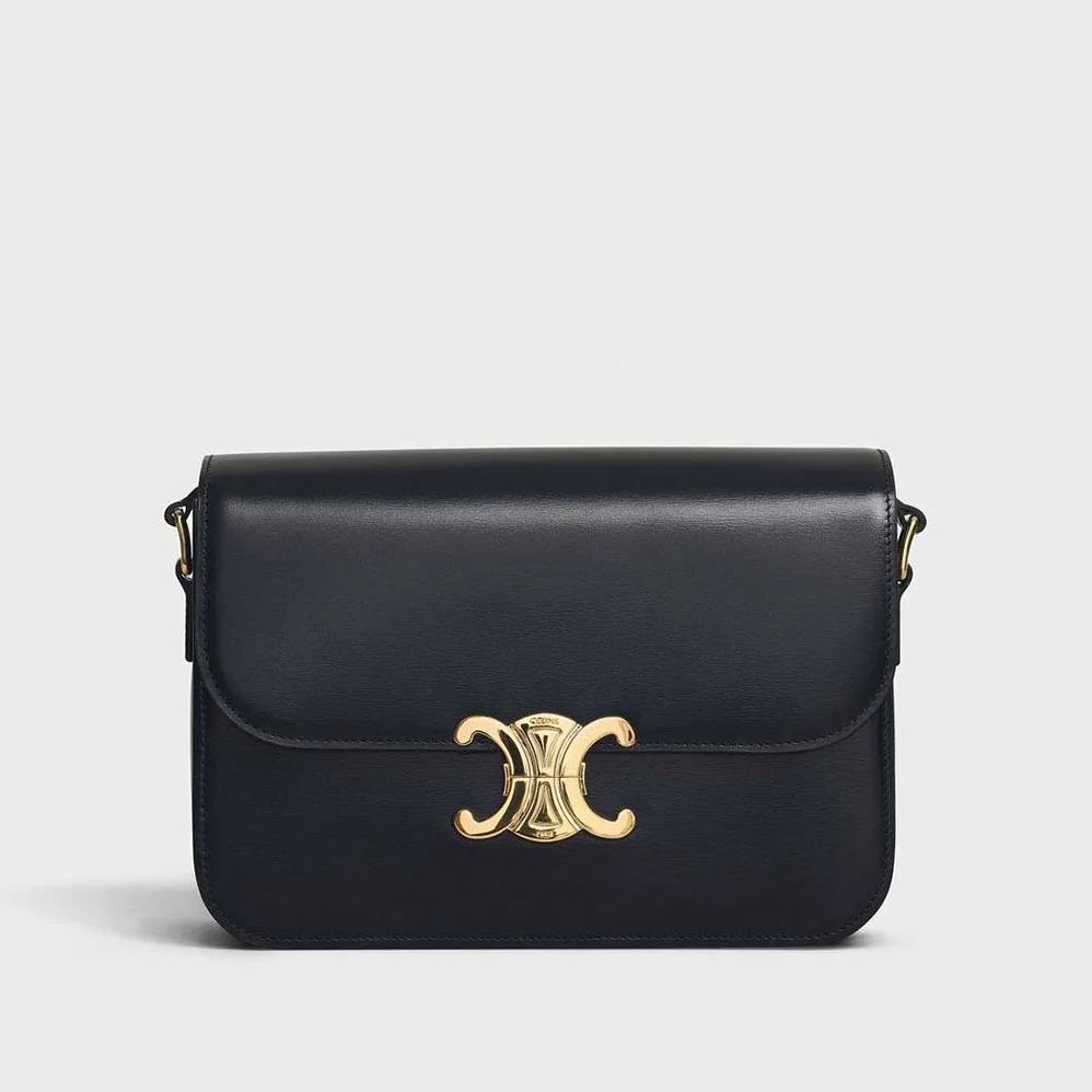 Celine Medium Triomphe Bag In Shiny Calfskin for Women in Black