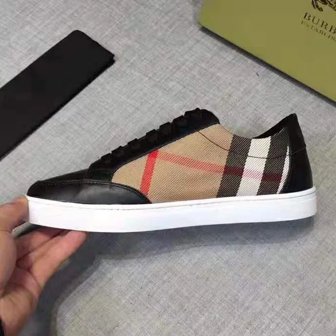 Burberry Shoes Check Detail Leather Sneakers for Women in Black Burberry Shoes Check Detail Leather Sneakers for Women in Black