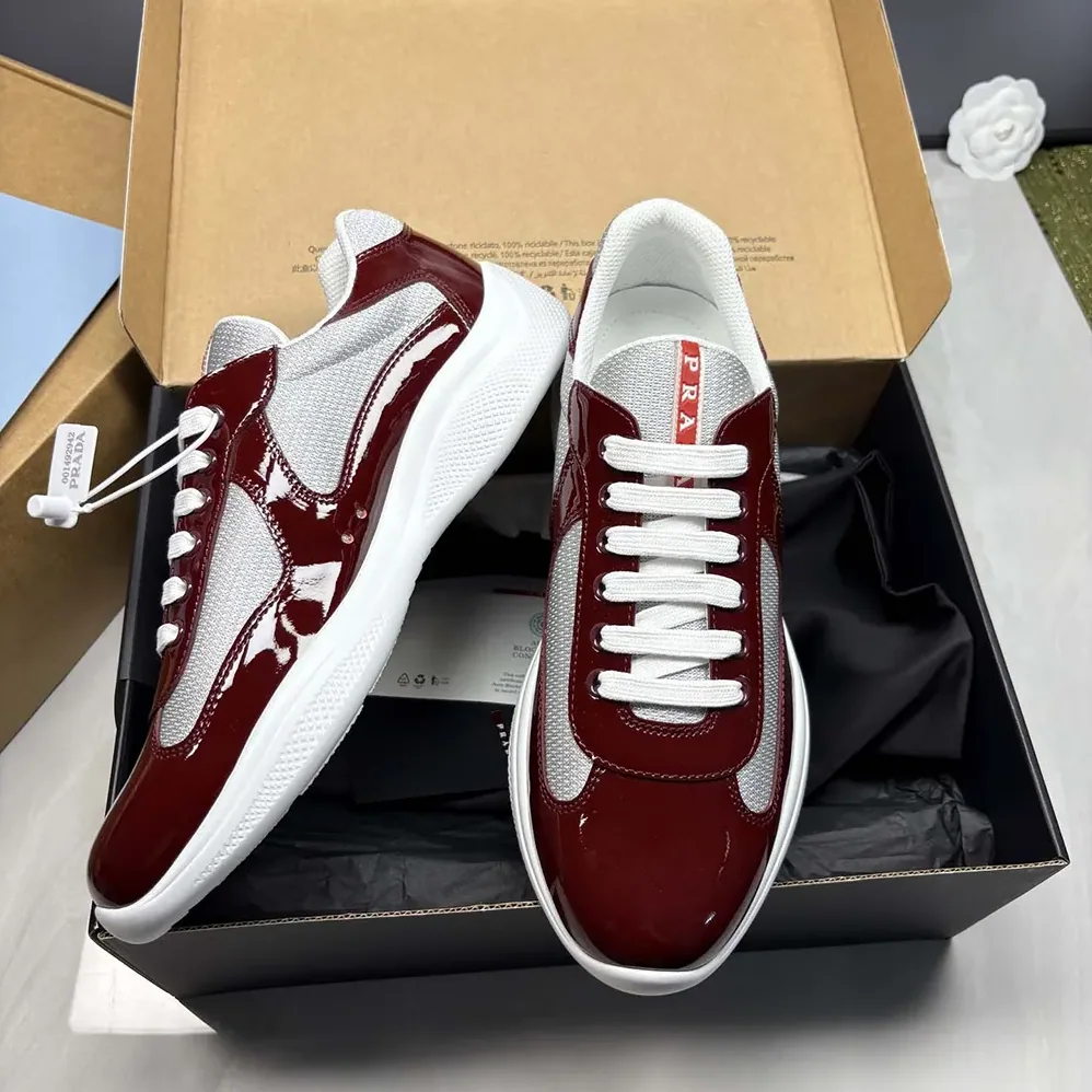 Prada Patent Leather And Technical Fabric Prada America'S Cup Sneakers for Unisex in Burgundy Prada Patent Leather And Technical Fabric Prada America'S Cup Sneakers for Unisex in Burgundy