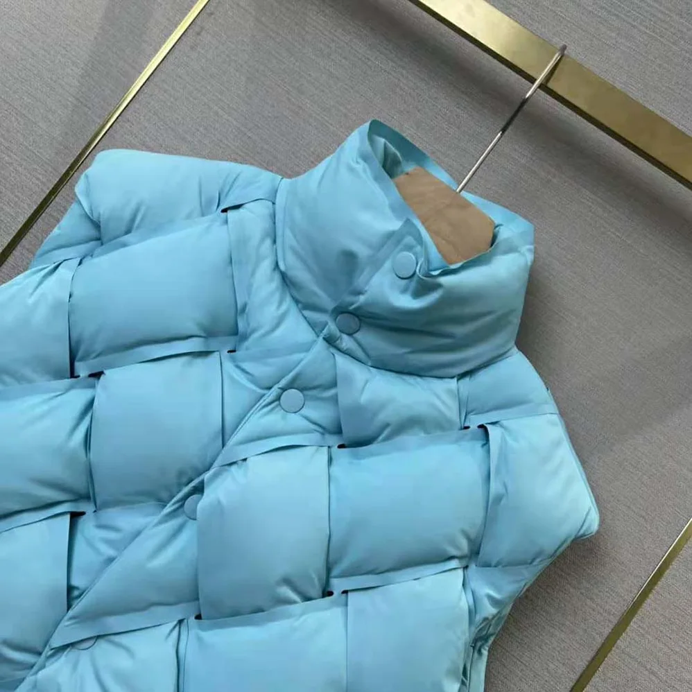 Bottega Veneta Intreccio Tech Nylon Gilet for Women in Blue Bottega Veneta Intreccio Tech Nylon Gilet for Women in Blue