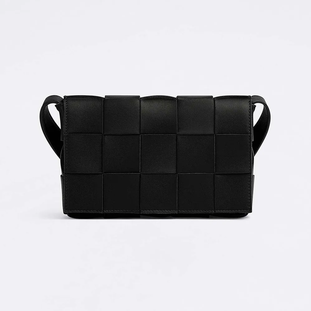 Bottega Veneta Cassette Intreccio Leather Cross-Body Bag for Women in Black