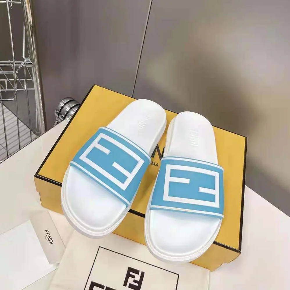Fendi Baguette Slides Light Blue Rubber Slides for Men Fendi Baguette Slides Light Blue Rubber Slides for Men