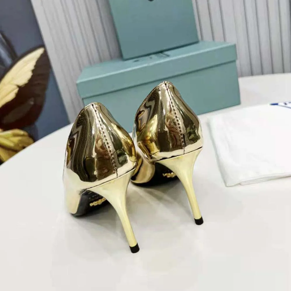 Prada Metallic Leather Pumps for Women in Gold
