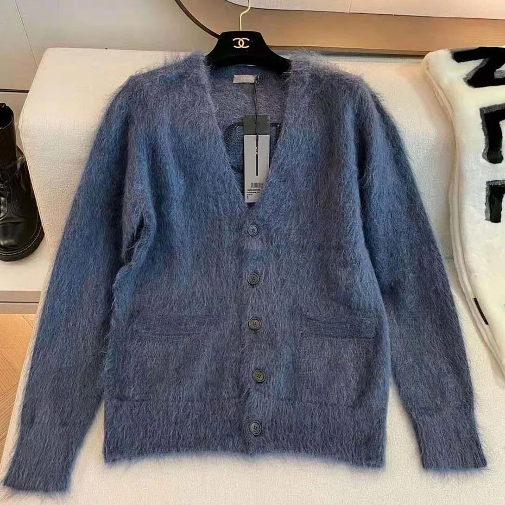 Dior Peter Doig Cardigan Blue Technical Mohair and Wool Brushed Jersey for Men Dior Peter Doig Cardigan Blue Technical Mohair and Wool Brushed Jersey for Men