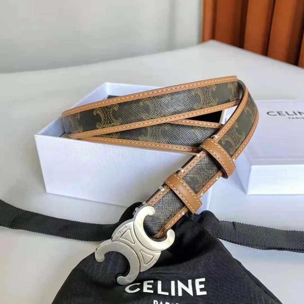 Celine Medium with Bborder Triomphe Belt in Triomphe Canvas and Calfskin for Women